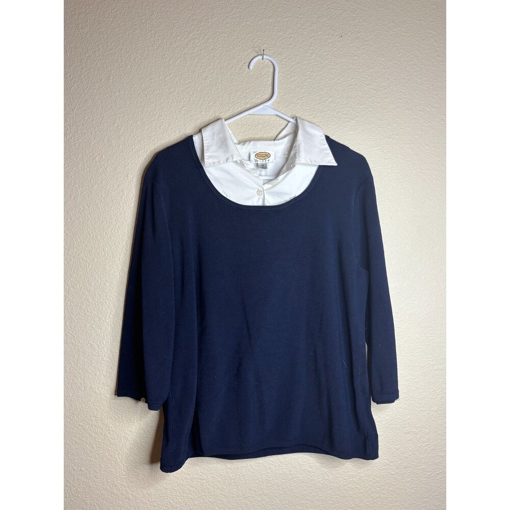 talbots womens crew neck sweater with mock collar size 1x navy